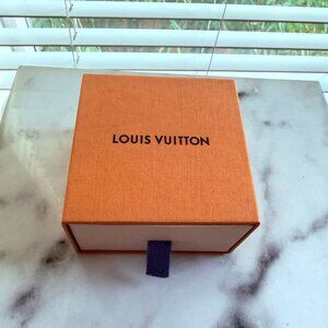 Louis Vuitton Orange Small Gift Box Blue Logo Ribbon Pull Tab Jewelry 3.5"x3.5"